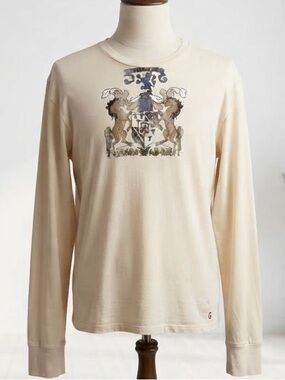Guess| Men’s Y2K‎ Honore Coat of Arms Cream Long Sleeve Knit Shirt Sz XL